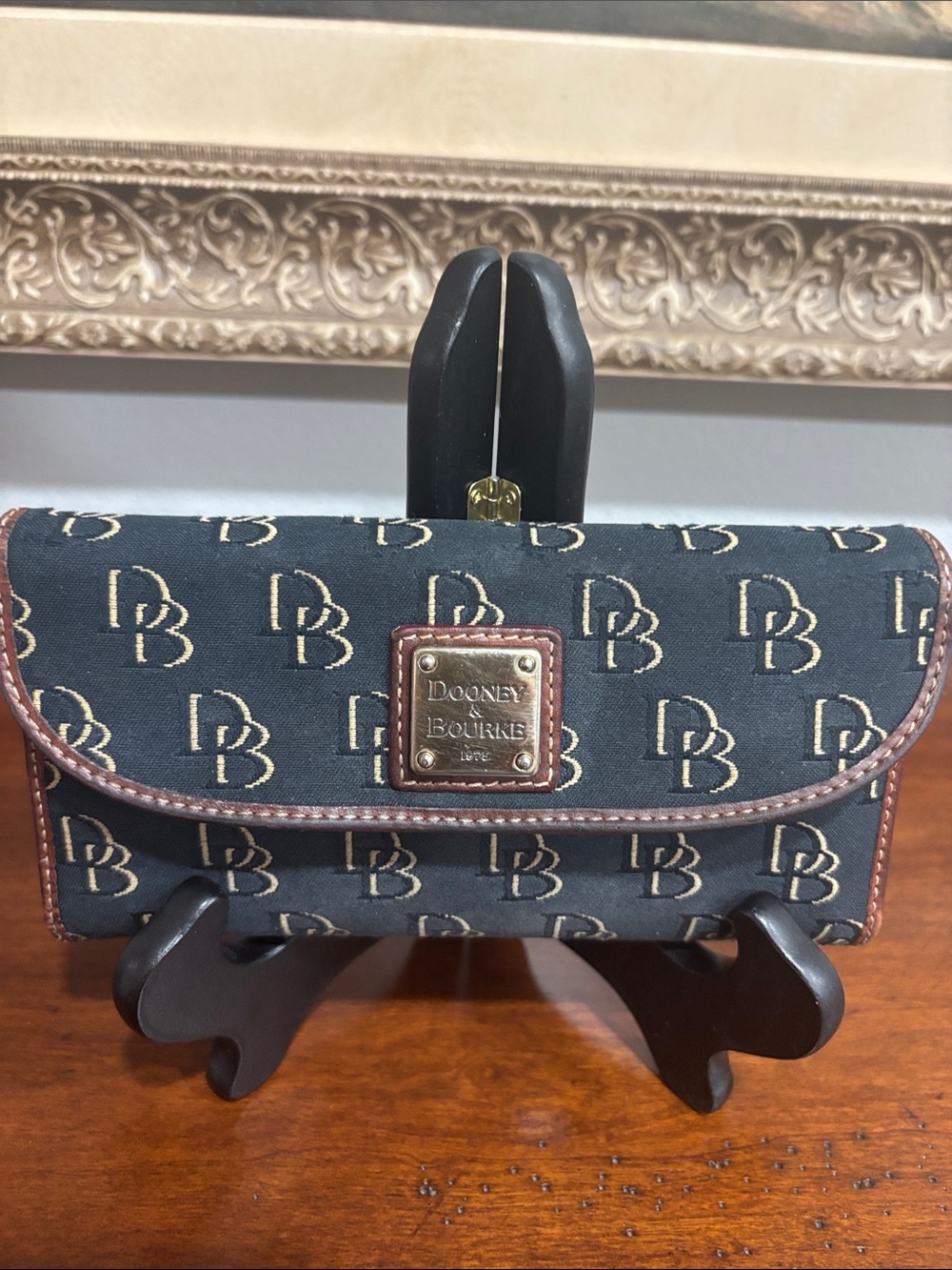 Dooney & Bourke Black and Brown Signature Logo Wallet